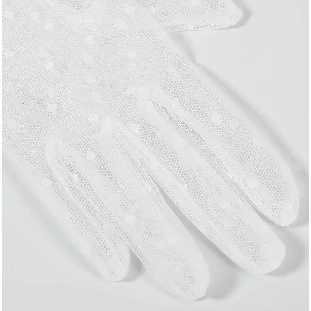 Women's Lvory 01 Short Floral Lace Gloves Sheer Mesh Bridal Wedding Party Prom